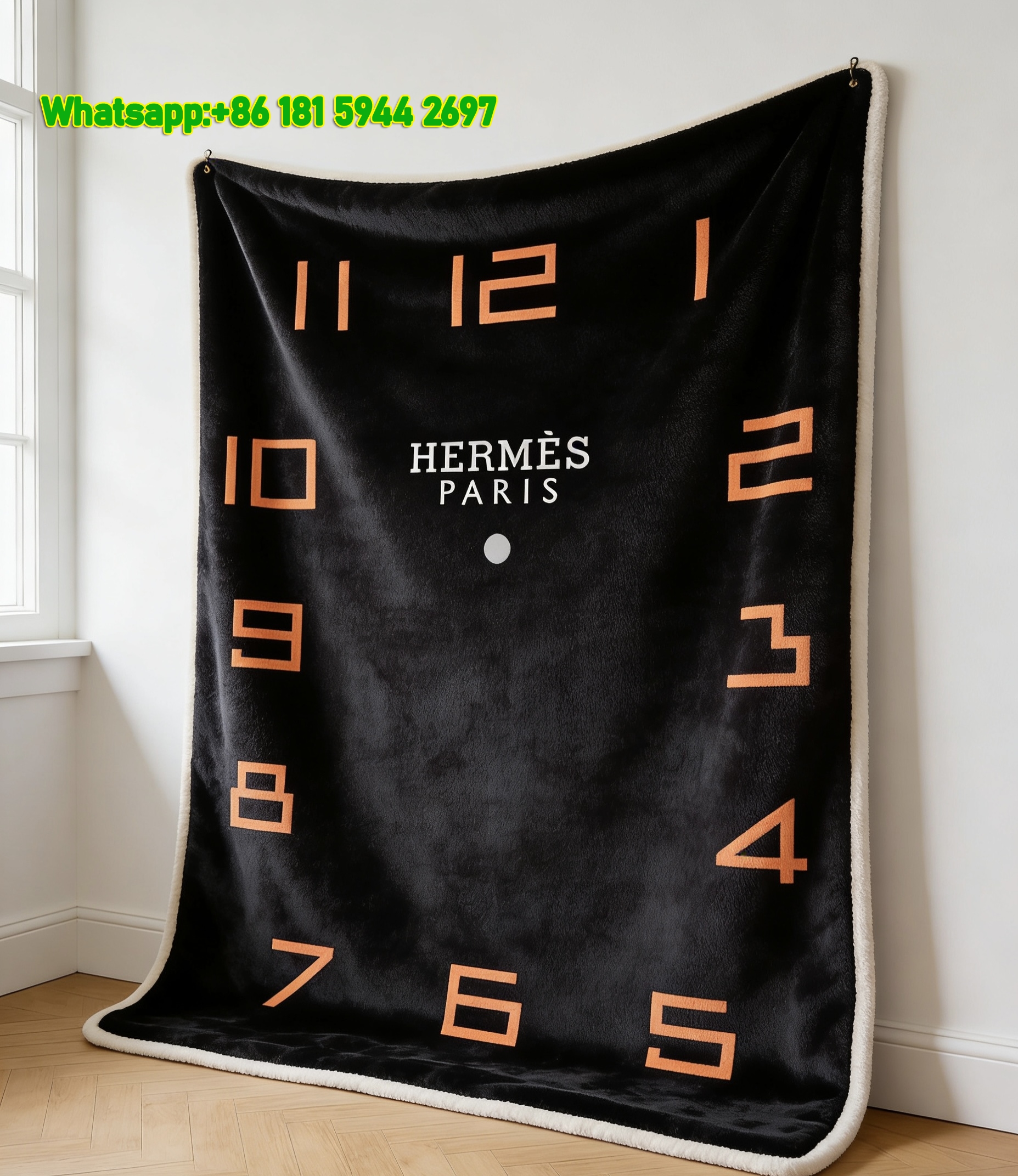 Hermès Paris Minimalist Clock Face Flannel Throw Blanket IMG_5044